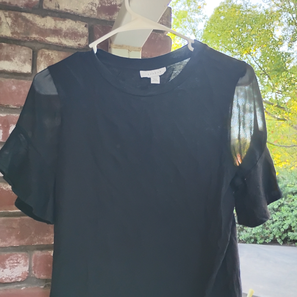 Topshop Black Blouse with Sheer Sleeves